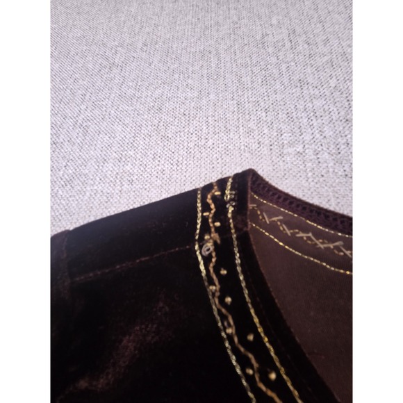 VTG‎ Y2K Bandolino Dress Women's 12 Brown Velvet Paisley Beaded Gypsy Whimsigoth - Picture 13 of 13